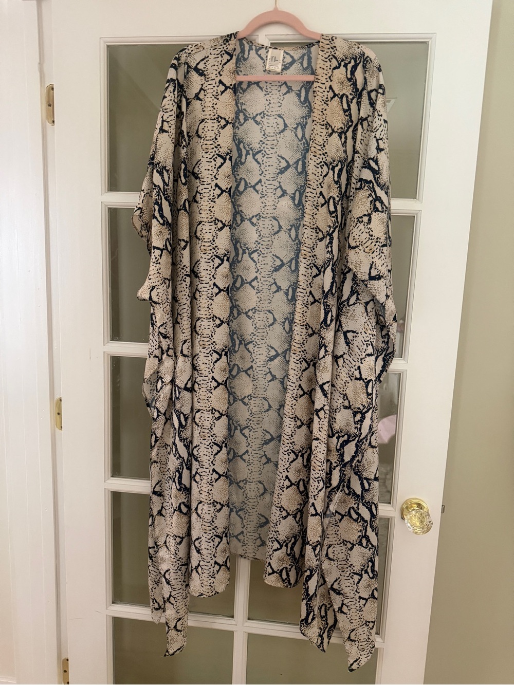 Snake Print Open-Front Kimono- Cream/Black